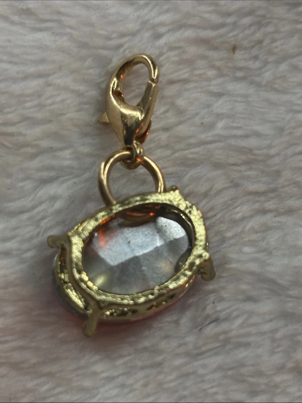 Gold-Tone Red Rubyish Oval Crystal Charm Pendant